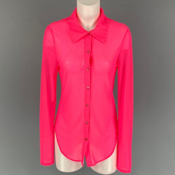 PRISCAVera Size L Pink Nylon See Through Button Up Shirt - Picture 1 of 5